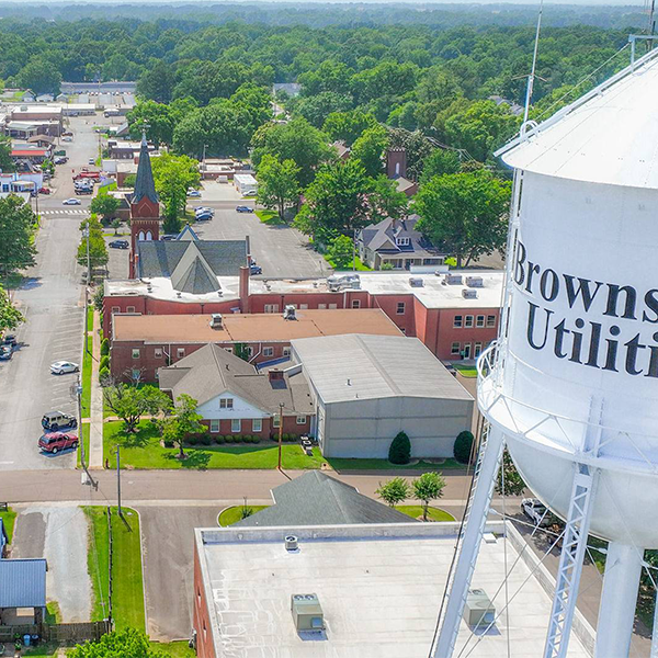 Haywood downtown view with the water tower