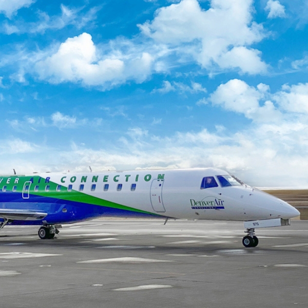 Denver Air Connection plane parked on the runway
